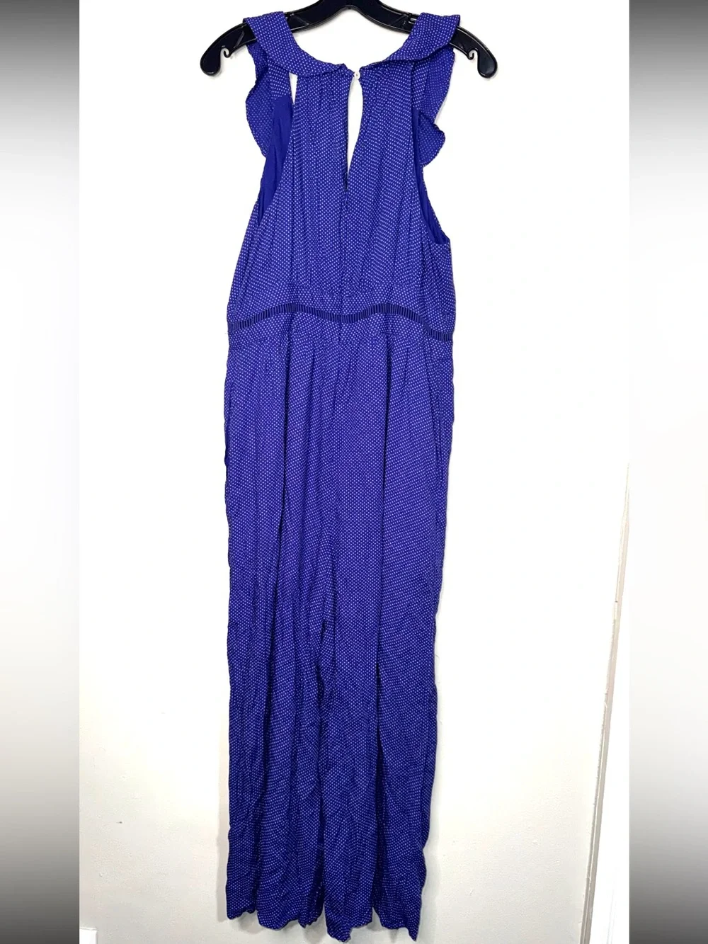 Anthropologie Maeve Ruffled Navy Blue Maxi Dress with Tiny White Dot Print - Picture 8 of 13